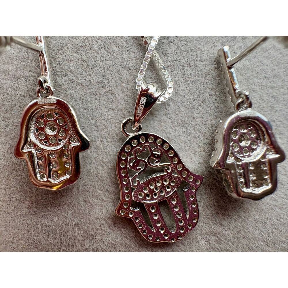NWT Hamsa Moissanite Necklace & Earring Bundle - 925 Silver - Picture 5 of 10